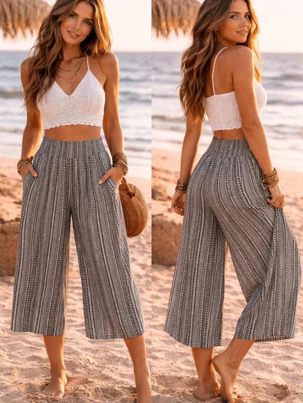 SALE! NWT Black/White Printed Knit Gauchos-Size Large